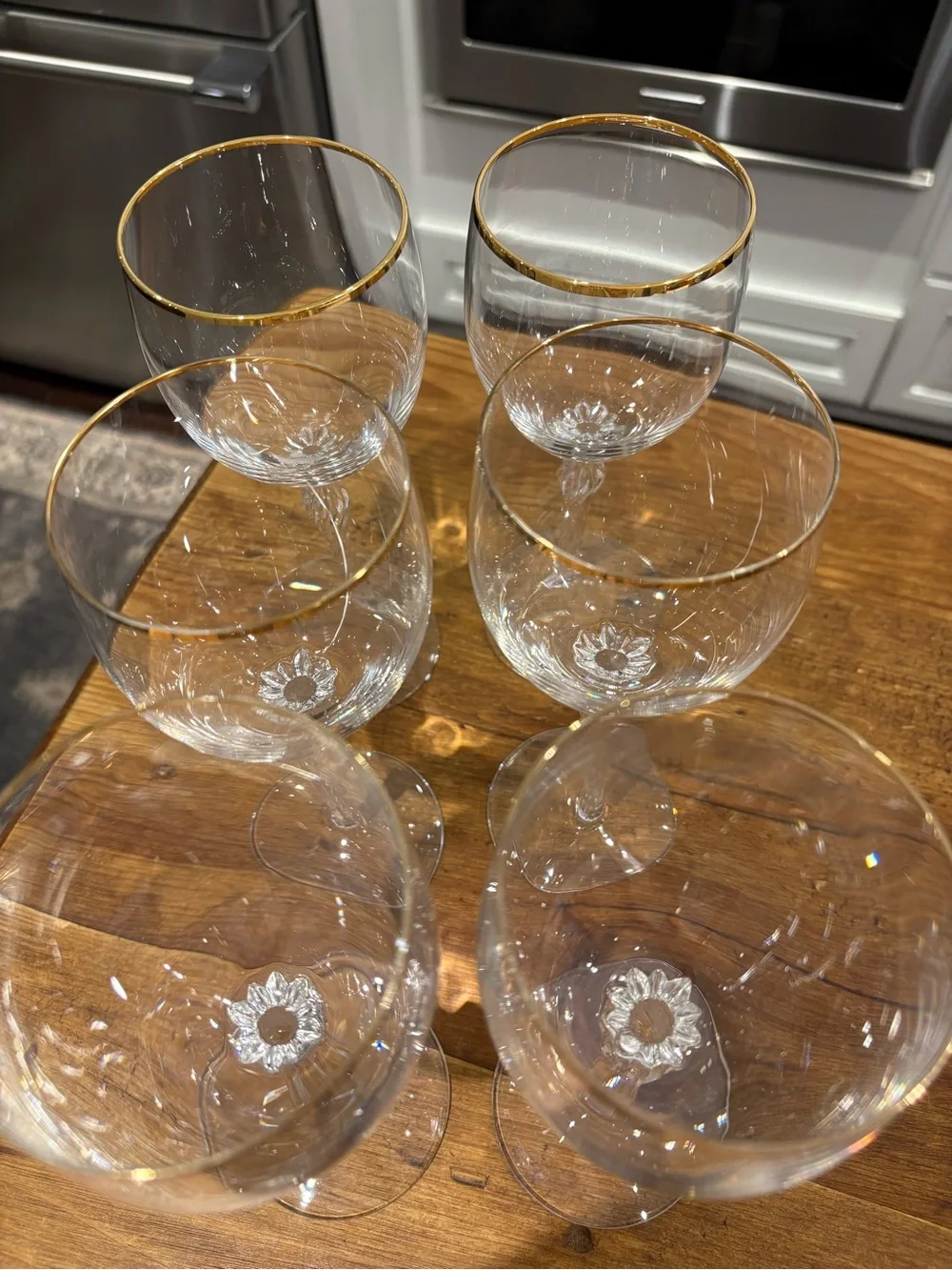 Elegant Gold-Rimmed Crystal Water Goblets Glasses - Lenox Monroe Set of 6
